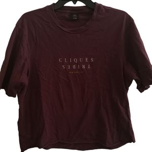 T Bar Plum Crop Top "Cliques Tribes" EUC Size XL